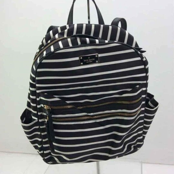Kate Spade Designer Black White Striped Fabric Trim Backpack - Picture 1 of 4